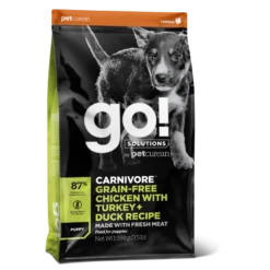 Croquettes Sans Céréales GO! Pour Chiots (Poulet, Dinde Et Canard – 1,6 Et 10 Kilos)